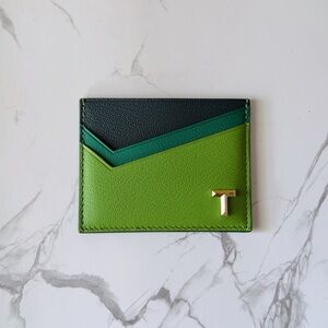 Tiffany & Co. Green and Black Leather Card Holder